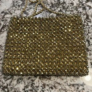 Loeffler Randall Gold Beaded Clutch with Gold Strap